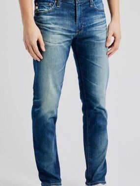 Ag Adriano Goldschmmied Men’s Slim Jeans in Dark Blue with grey  Patch 32x38